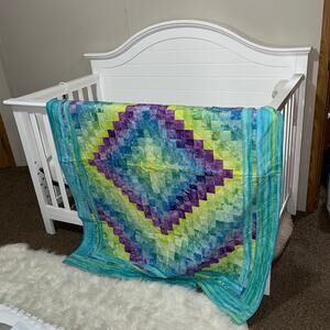Trip Around the World Handmade Quilt Oceanic Inspired Purple Green Blue 46x58